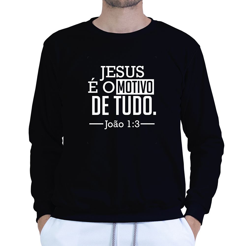 Moletom Gola Careca Preto Unissex - Texto Bíblico. - CAMISETAS DA FÉ