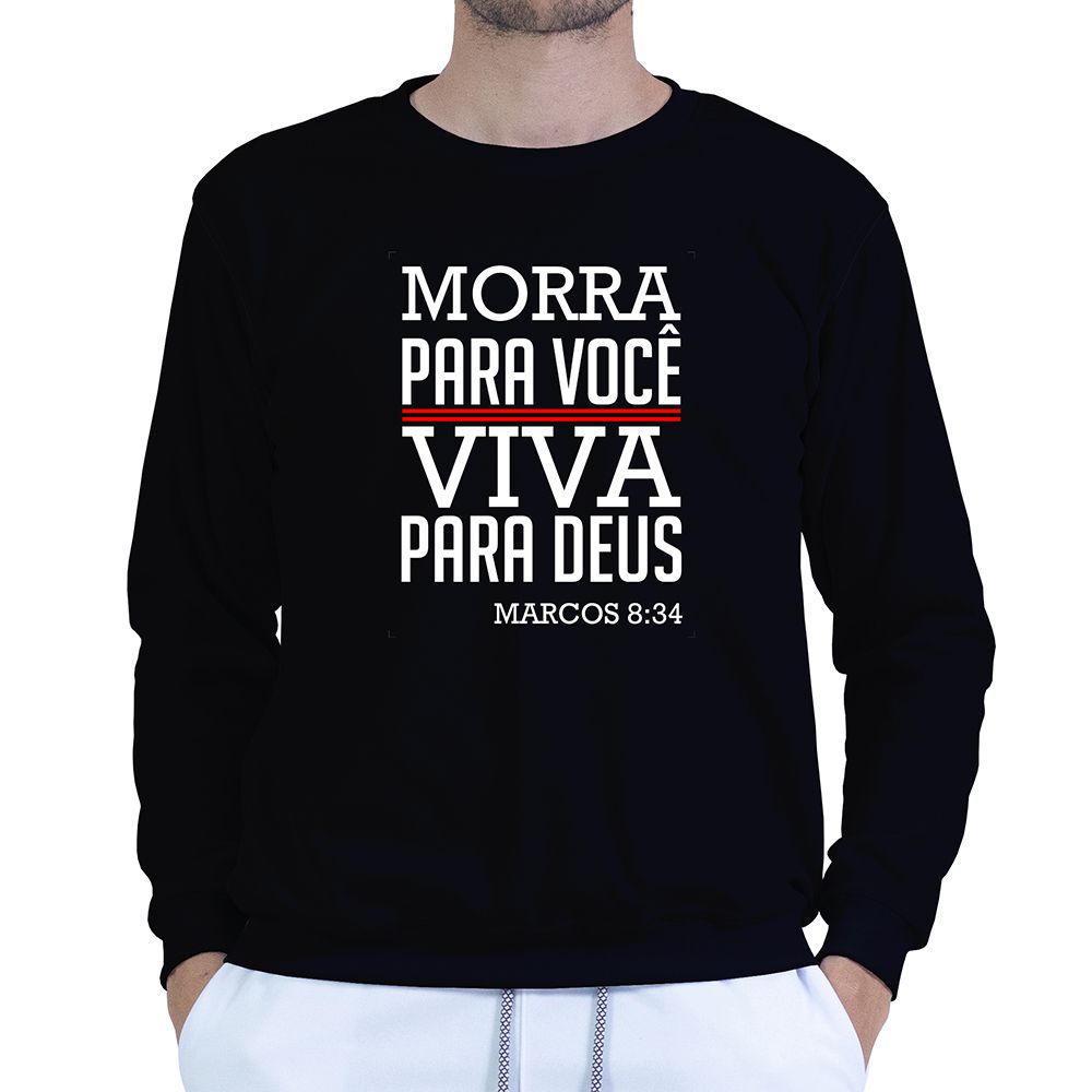 Moletom Gola Careca Preto Unissex - Texto Bíblico. - CAMISETAS DA FÉ