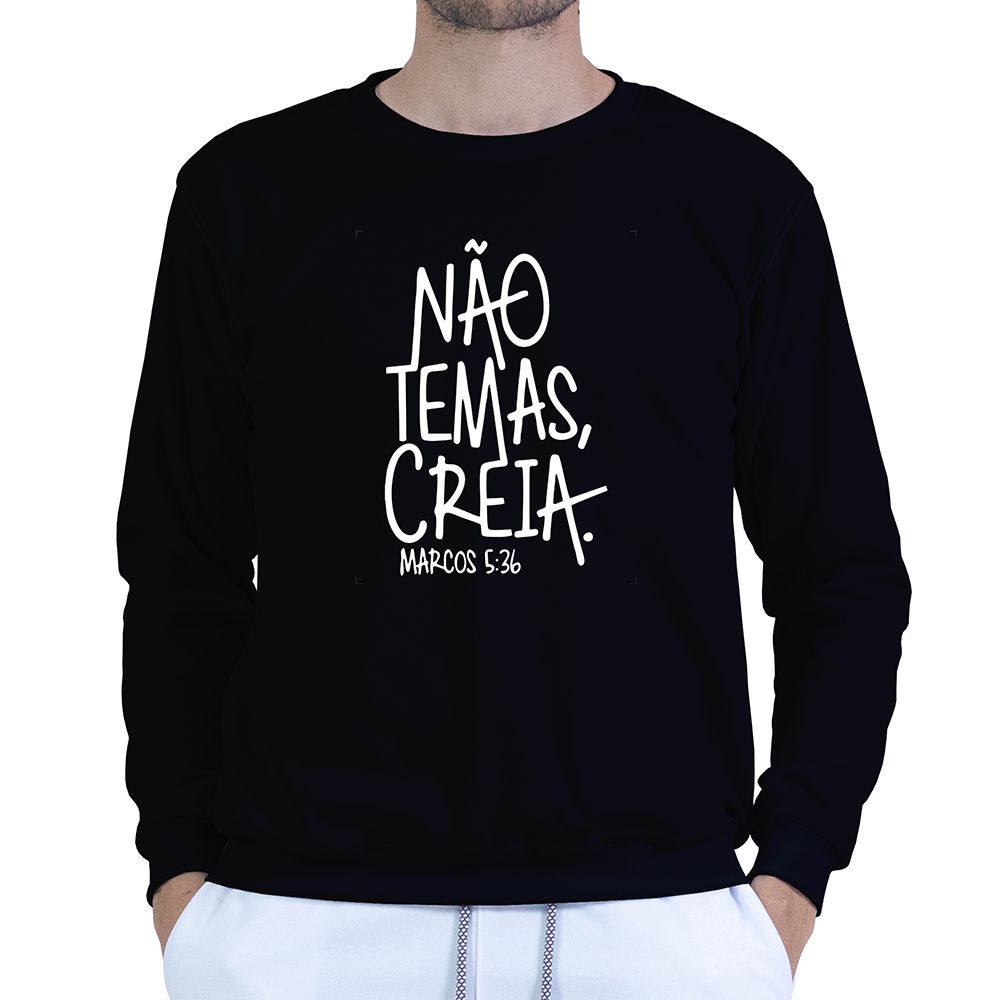 Moletom Gola Careca Preto Unissex - Texto Bíblico. - CAMISETAS DA FÉ