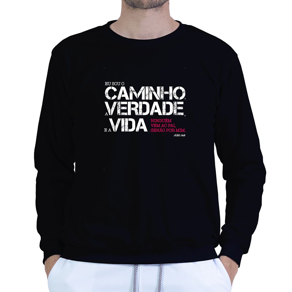 Moletom Gola Careca Preto Unissex - Texto Bíblico. - CAMISETAS DA FÉ
