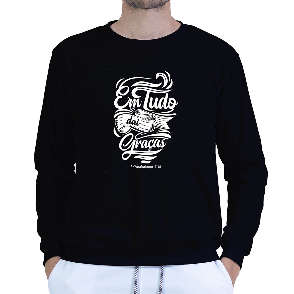 Moletom Gola Careca Preto Unissex - Texto Bíblico. - CAMISETAS DA FÉ