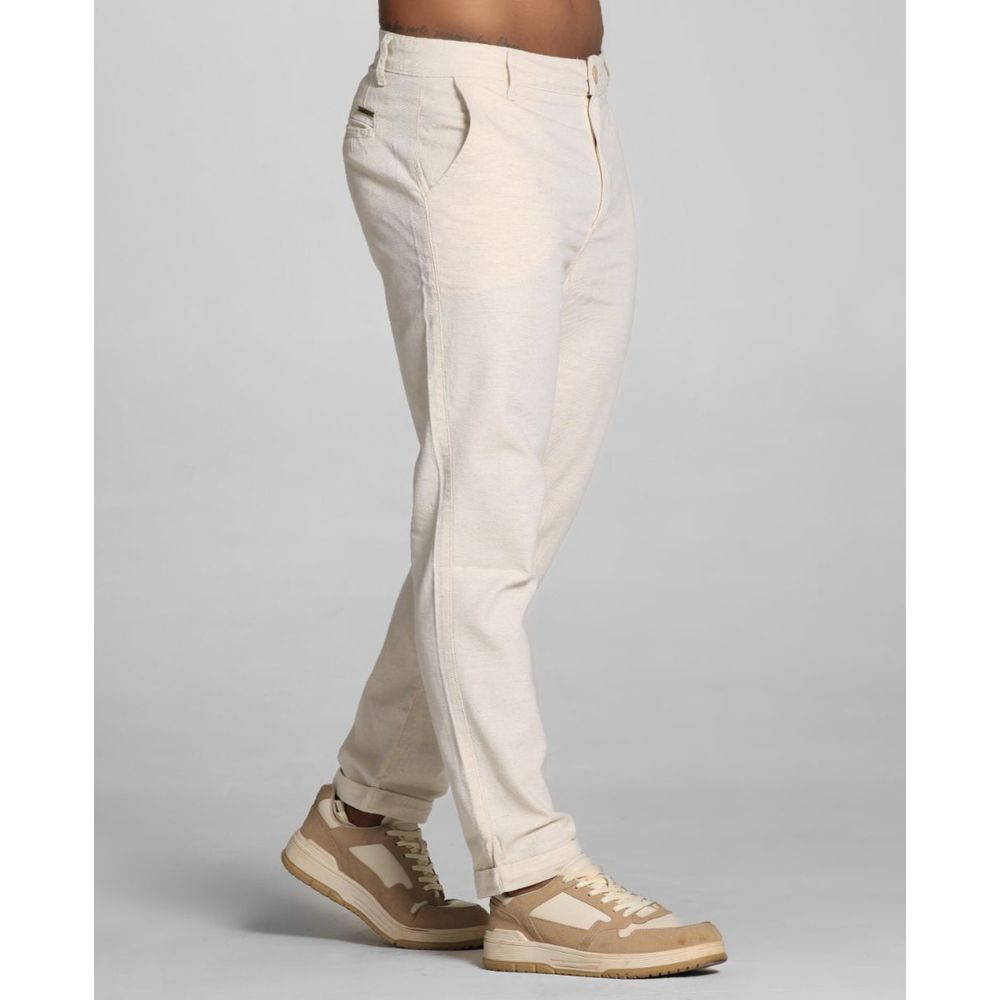 Calça Alfaiataria Linho Masculina Barra Italiana Codi Jeans - Areia