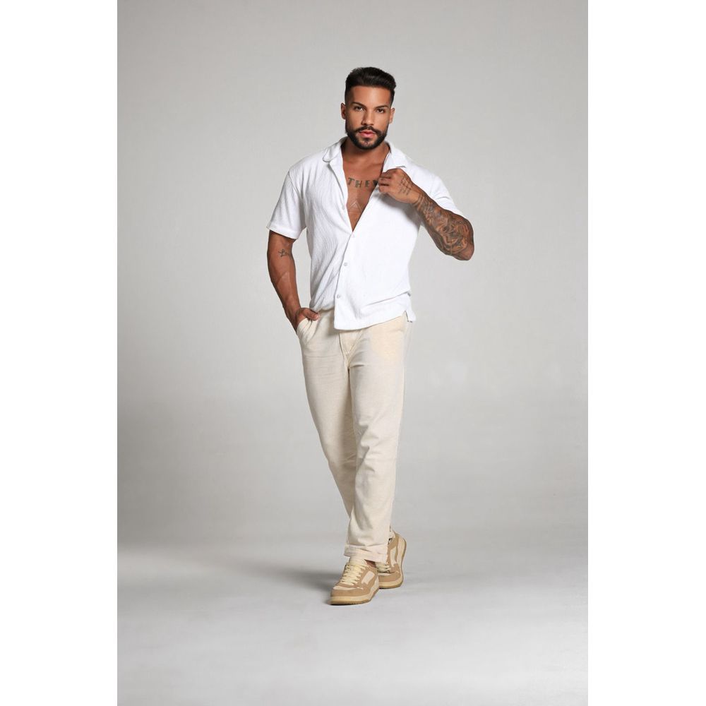 Calça Alfaiataria Linho Masculina Barra Italiana Codi Jeans - Areia