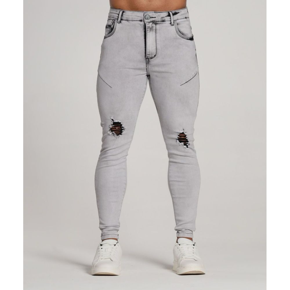 Calça Cinza Marmorizada Skinny Rasgada Masculina Codi Jeans