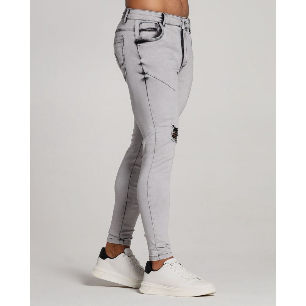 Calça Cinza Marmorizada Skinny Rasgada Masculina Codi Jeans
