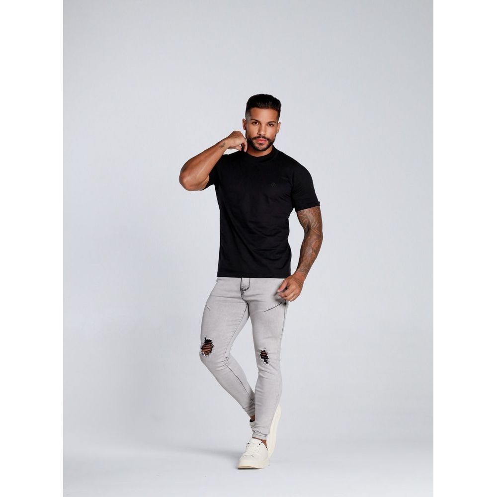 Calça Cinza Marmorizada Skinny Rasgada Masculina Codi Jeans