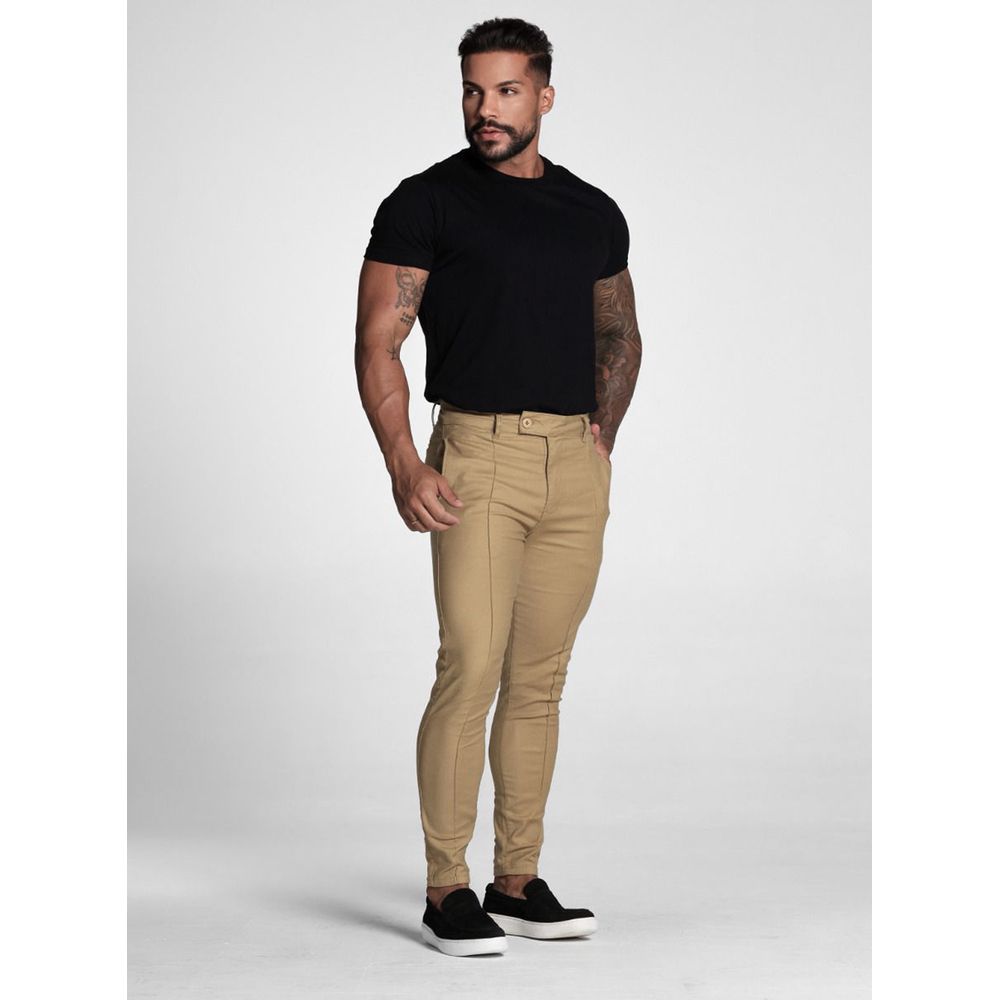 Calça Alfaiataria Italiana Skinny Masculina Codi Jeans Cáqui