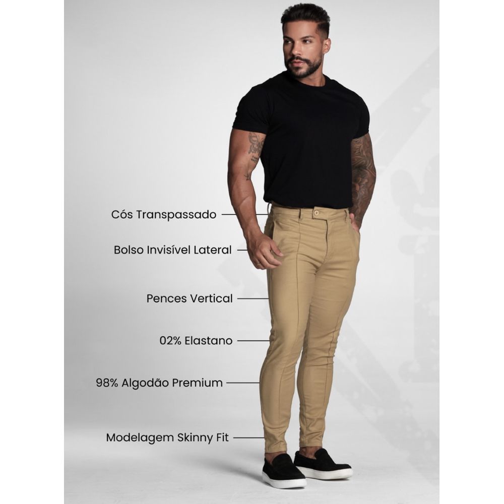 Calça Alfaiataria Italiana Skinny Masculina Codi Jeans Cáqui