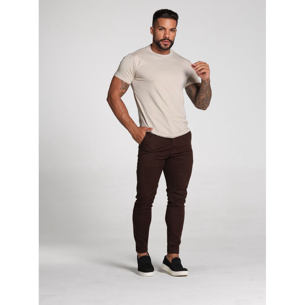 Calça Sarja Alfaiataria Marrom Masculina Skinny Codi Jeans Marrom