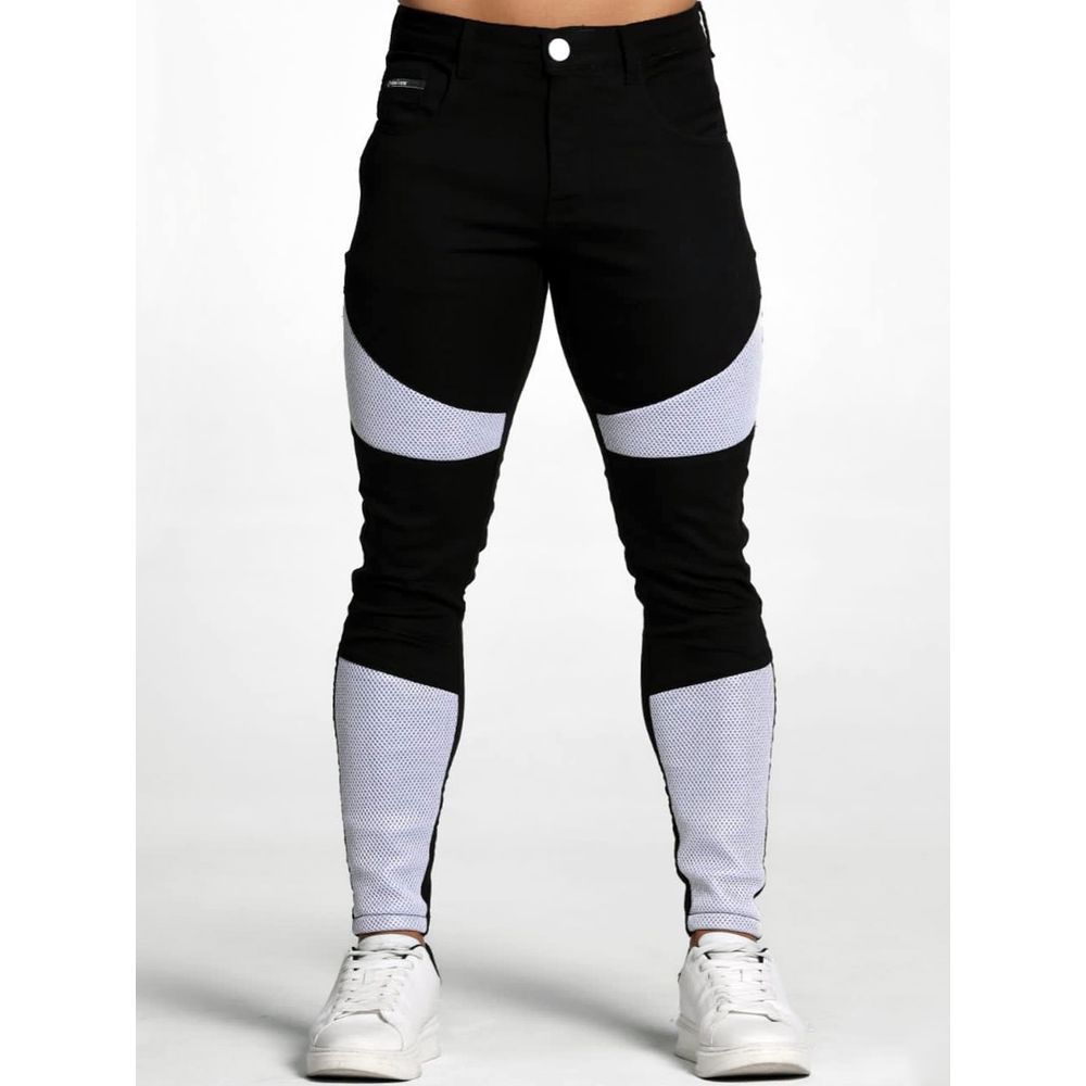 Calça Bicolor Skinny Masculina Recortes Telinha Streetwear Preto