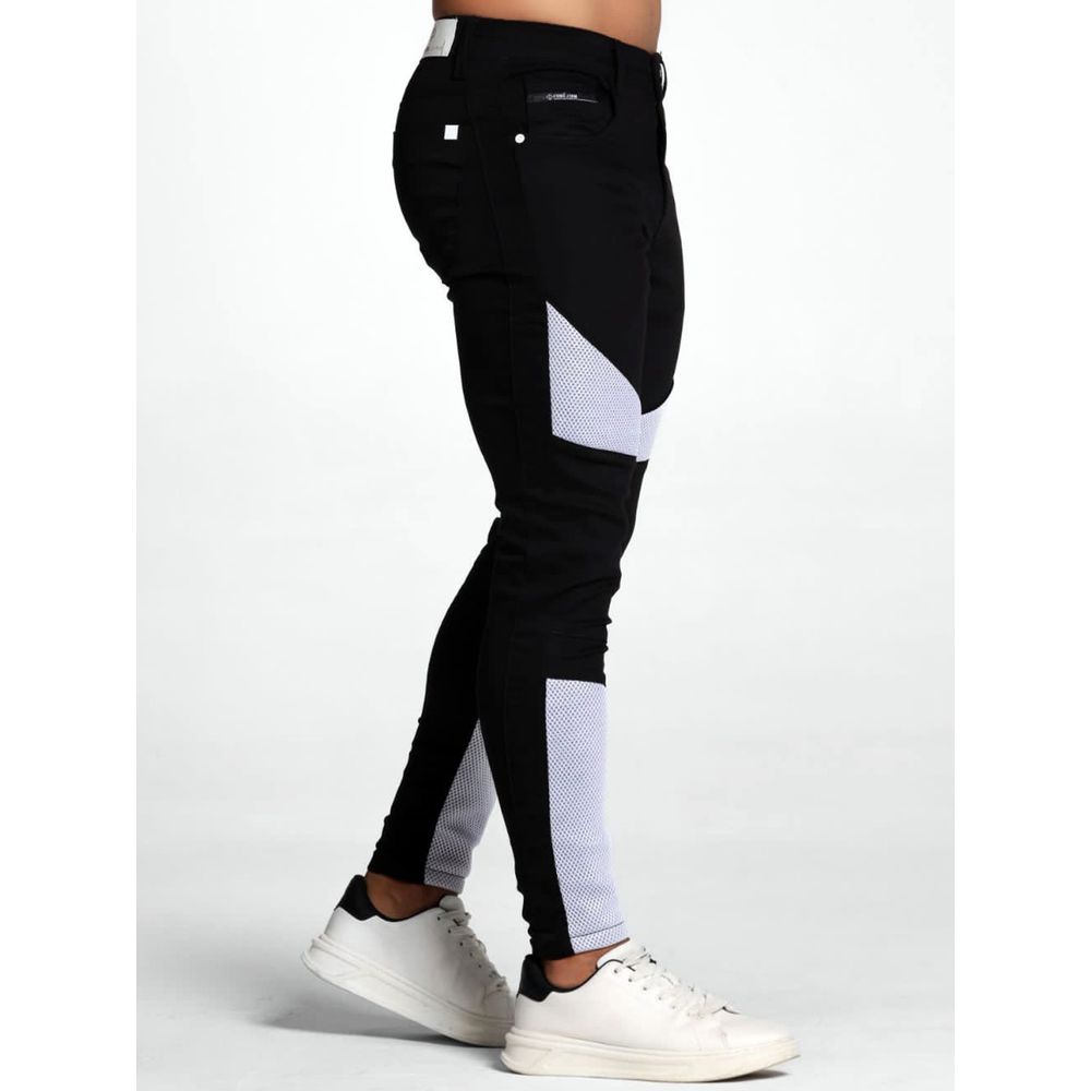 Calça Bicolor Skinny Masculina Recortes Telinha Streetwear Preto