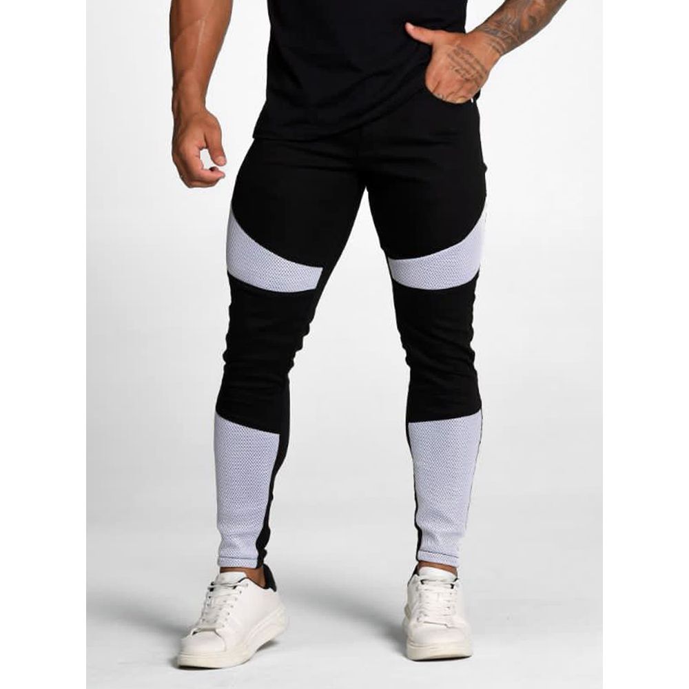 Calça Bicolor Skinny Masculina Recortes Telinha Streetwear Preto