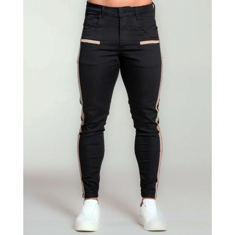 Calça Preta Skinny Masculina Faixa Lateral Ziper Streetwear Preto