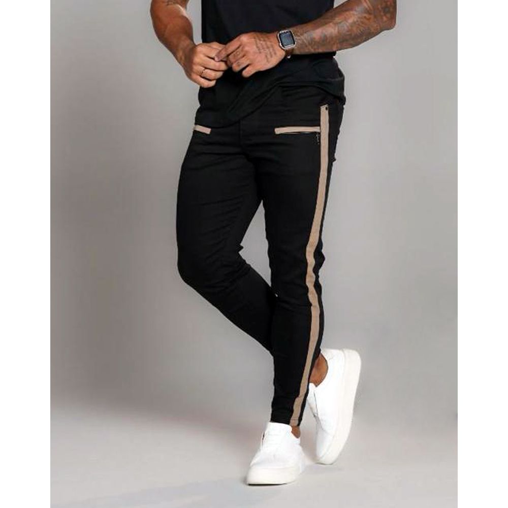 Calça Preta Skinny Masculina Faixa Lateral Ziper Streetwear Preto