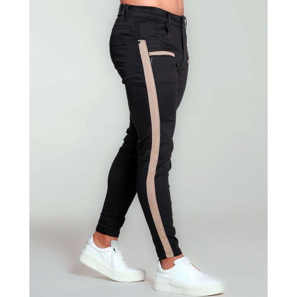 Calça Preta Skinny Masculina Faixa Lateral Ziper Streetwear Preto