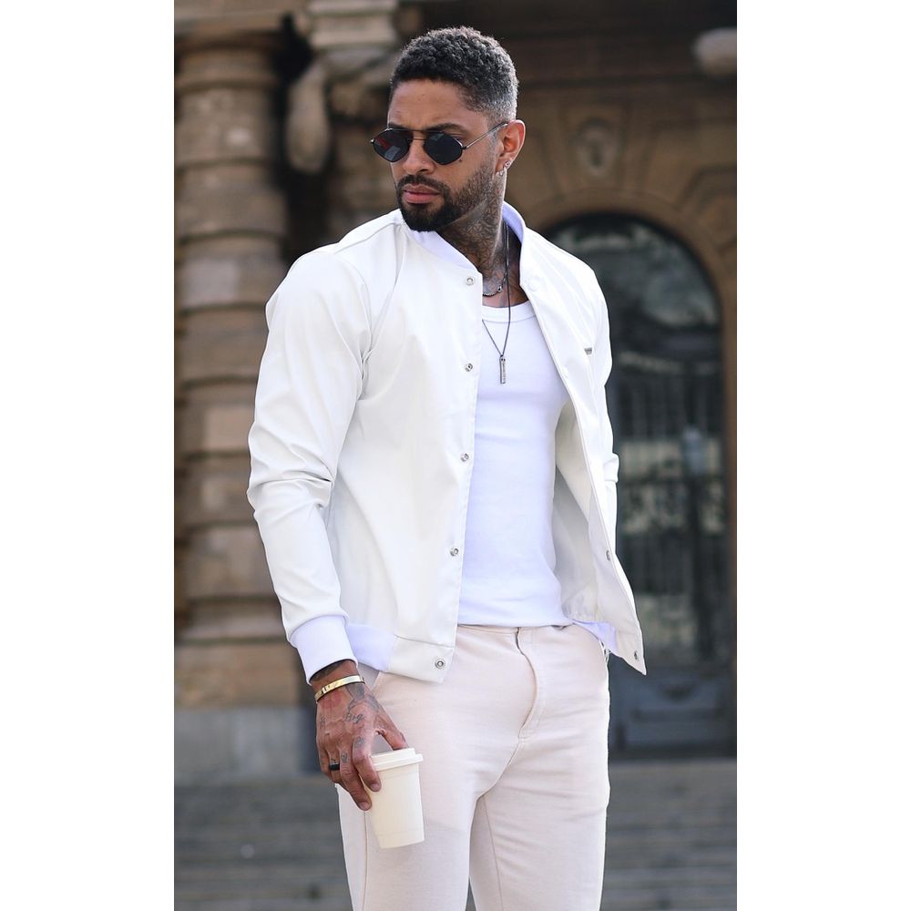 Jaqueta Bomber Courino Lacapa Streetwear Masculina Inverno Off-White
