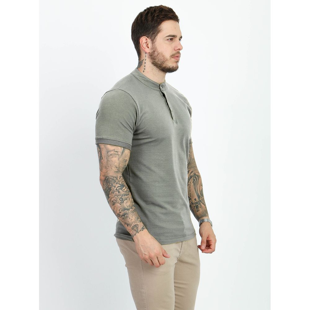 Camiseta Masculina Henley Camisa Gola Padre Suedine Slim Fit Verde-Crepom