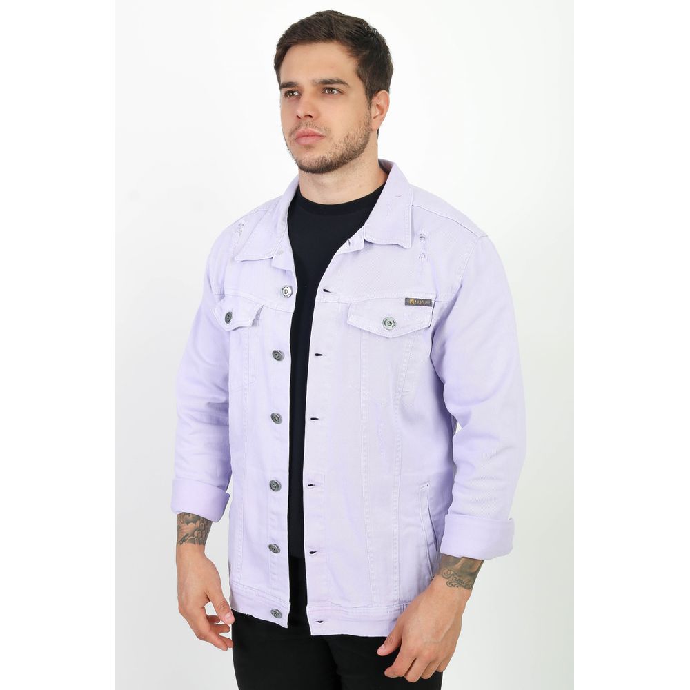 Jaqueta Sarja Jeans Lilás Masculina Destroyed Austin Club