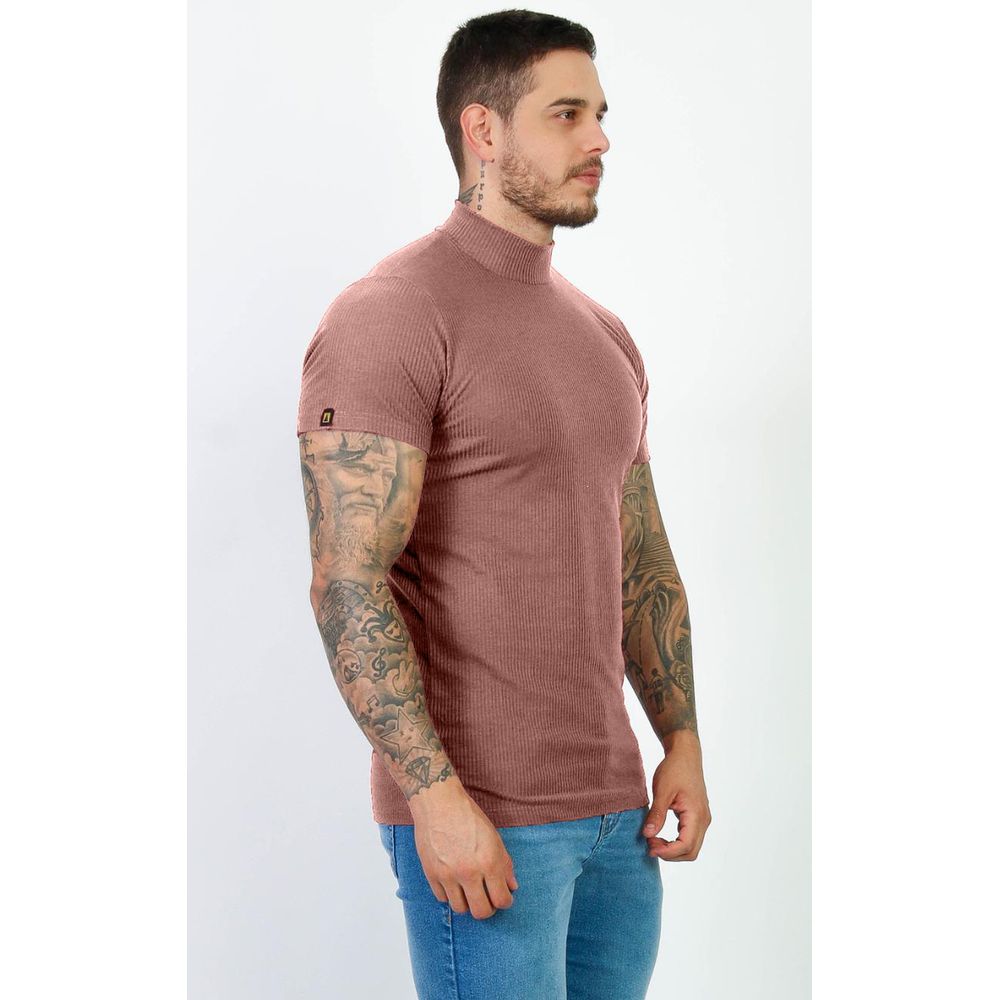 Camiseta Canelada Slim Gola Alta Masculina Gola Rolê Premium Nude