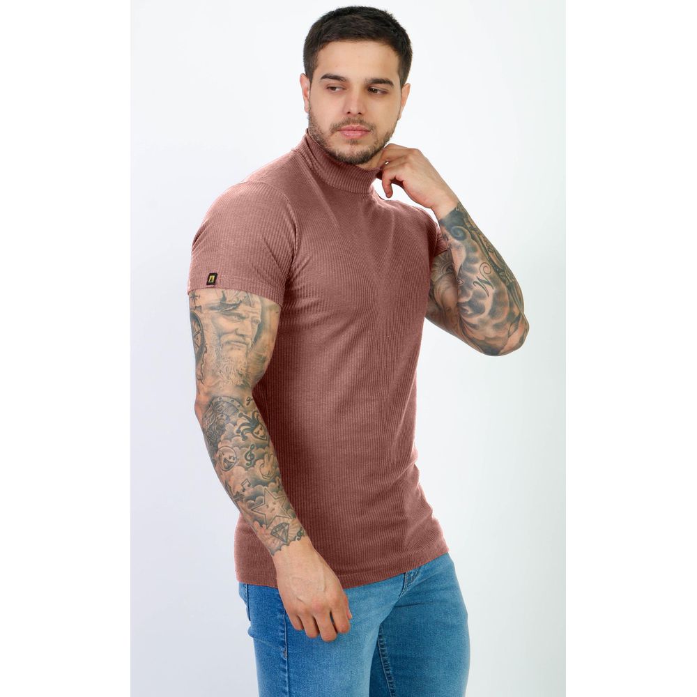 Camiseta Canelada Slim Gola Alta Masculina Gola Rolê Premium Nude