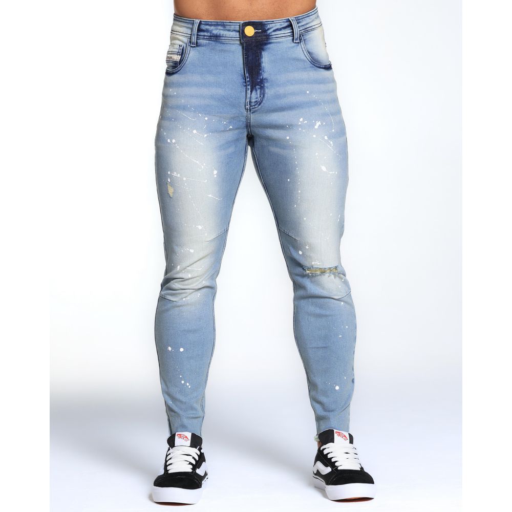 Calça Jeans Skinny Sky Clean Destroyed Respingos Tinta CODI JEANS