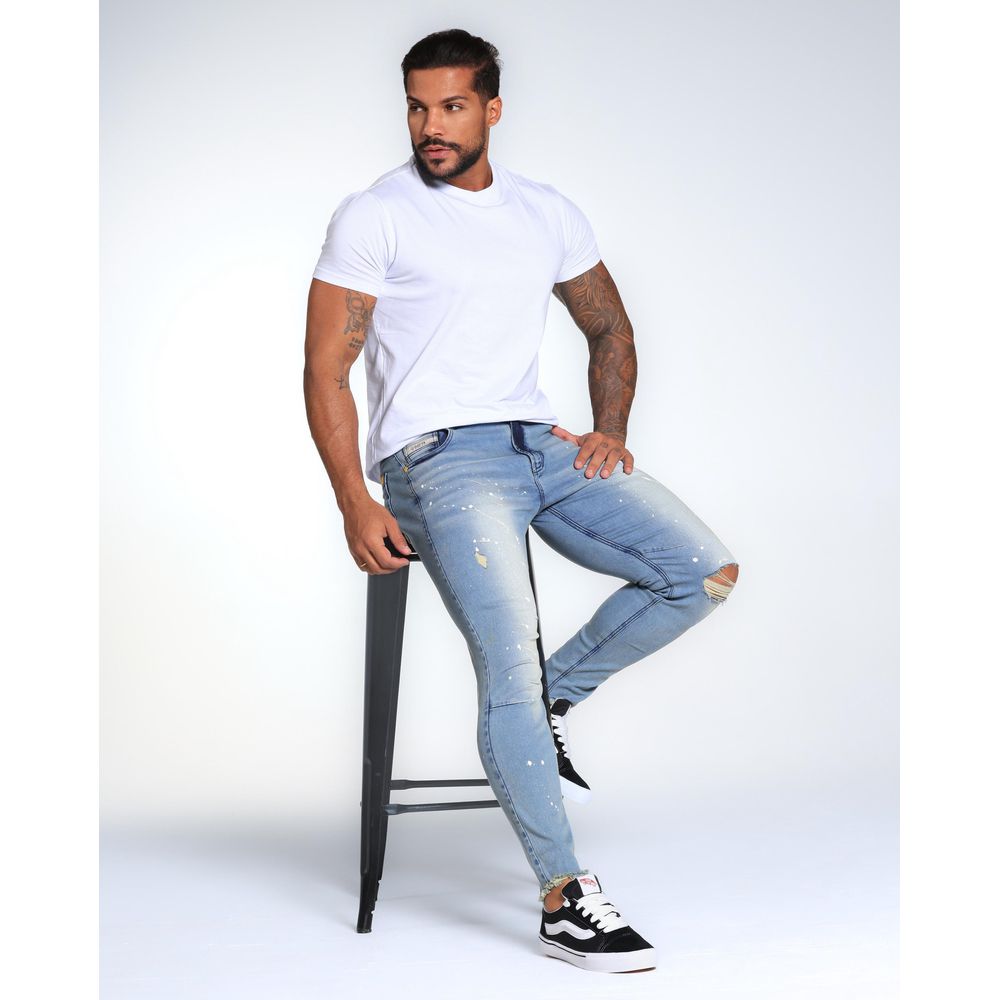 Calça Jeans Skinny Sky Clean Destroyed Respingos Tinta CODI JEANS
