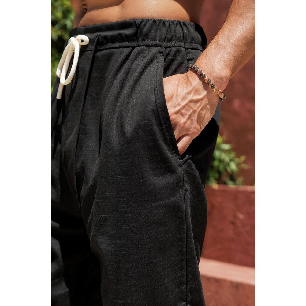Calça Baggy Alfaiataria Linho Masculina Folgada Casual Preta