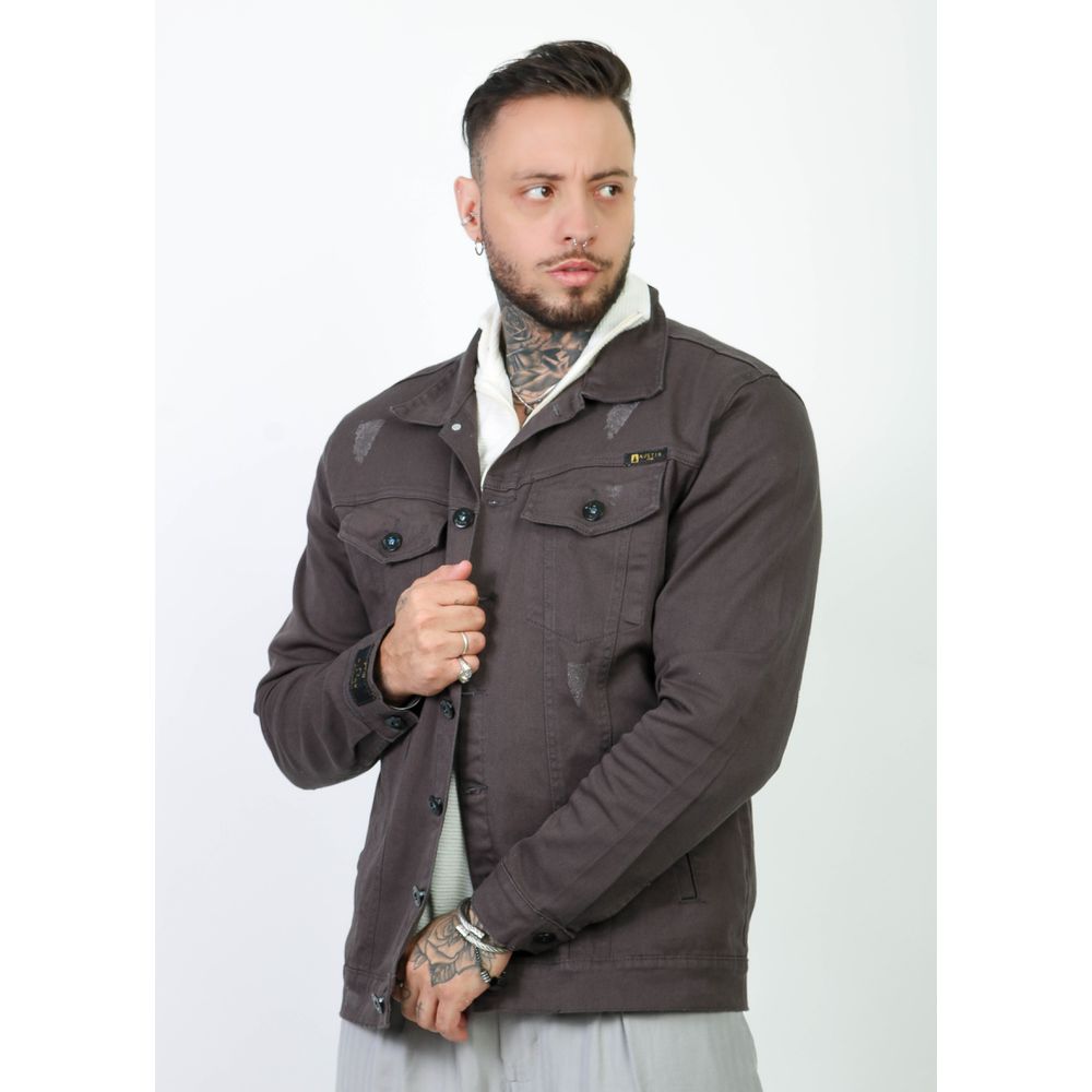 Jaqueta Jeans Slim Cinza Escuro Masculina Austin Club Premium