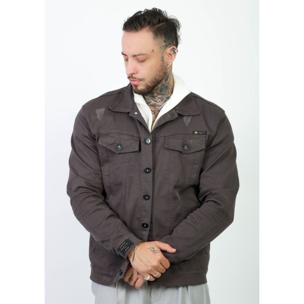 Jaqueta Jeans Slim Cinza Escuro Masculina Austin Club Premium