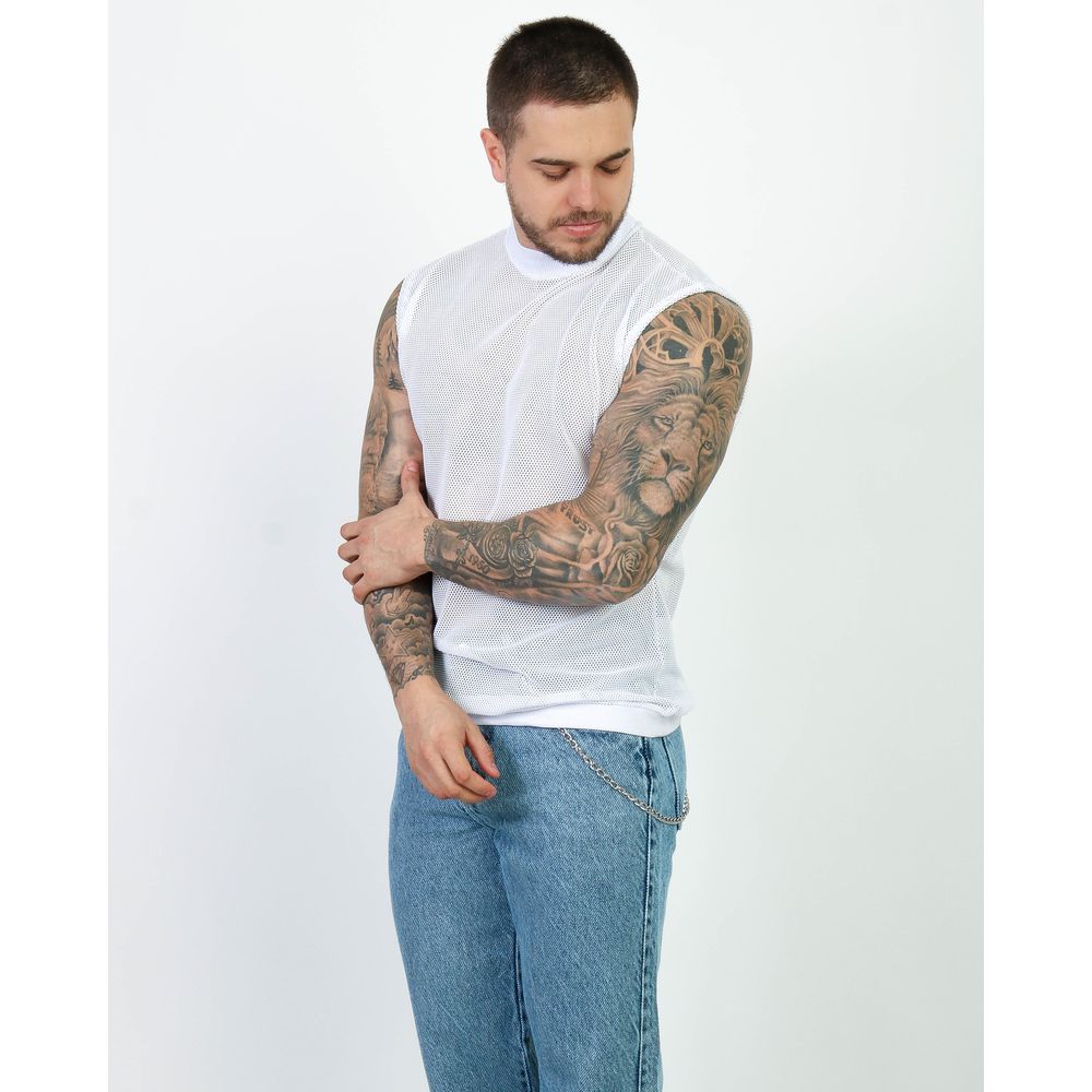 Camiseta Regata Gola Alta Malha Ramada Telinha Textura Slim Preto