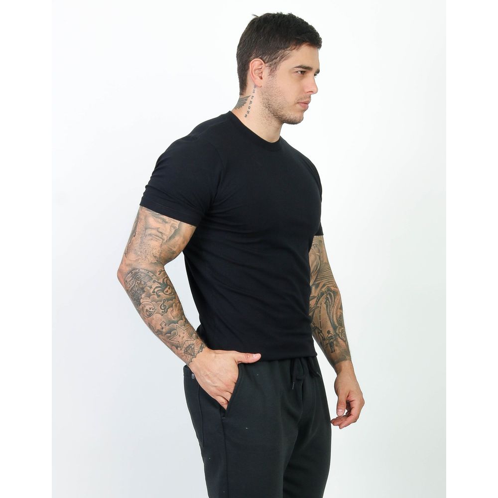 Camiseta Slim Masculina Com Elastano Malha Egipcia Premium Preto