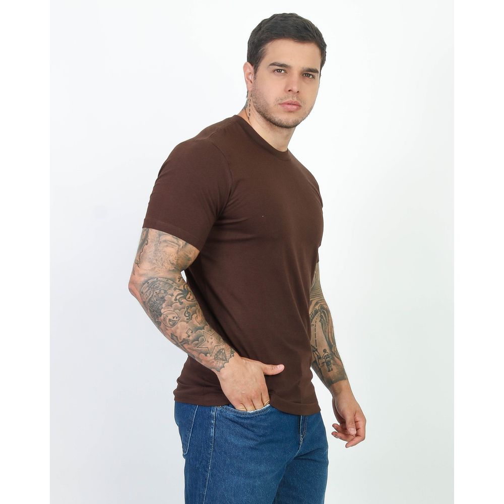 Camiseta Slim Masculina Com Elastano Malha Egipcia Premium Marrom