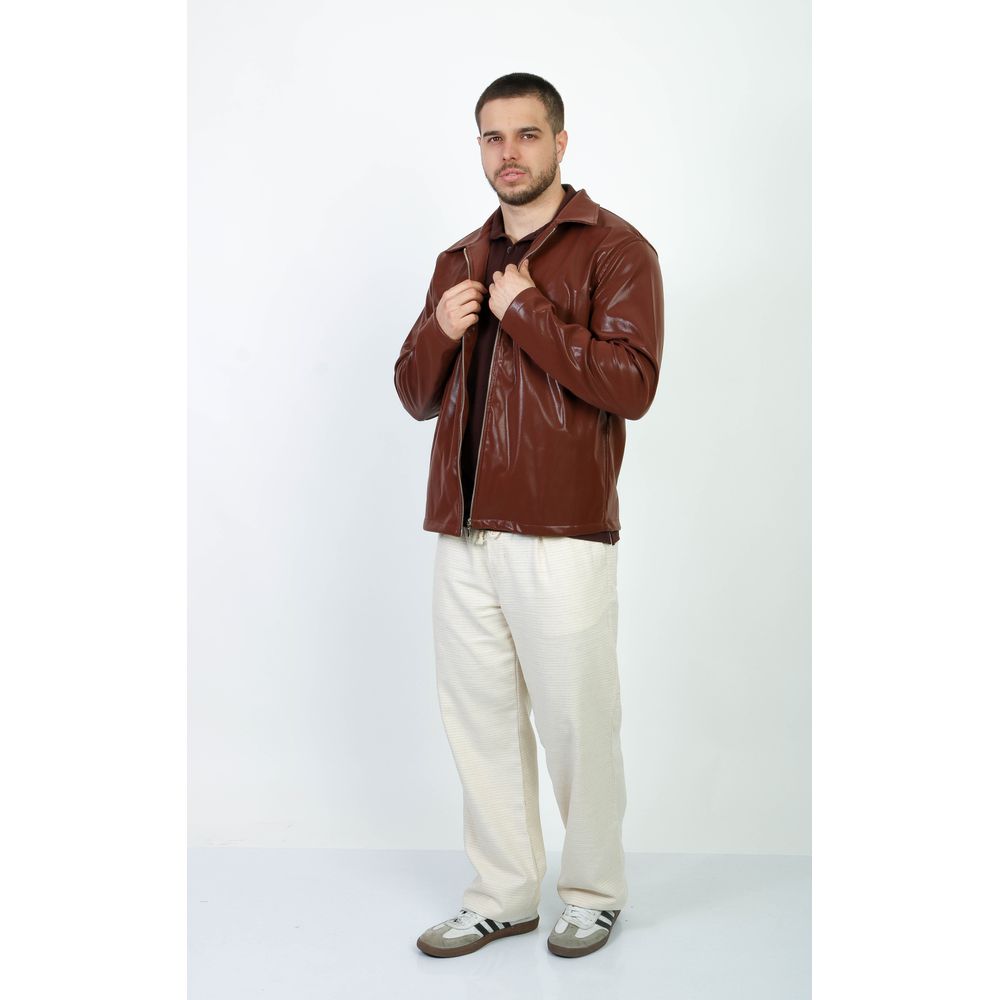 Jaqueta Marrom Couro Sintético Brilho Glow Ziper Premium Marrom