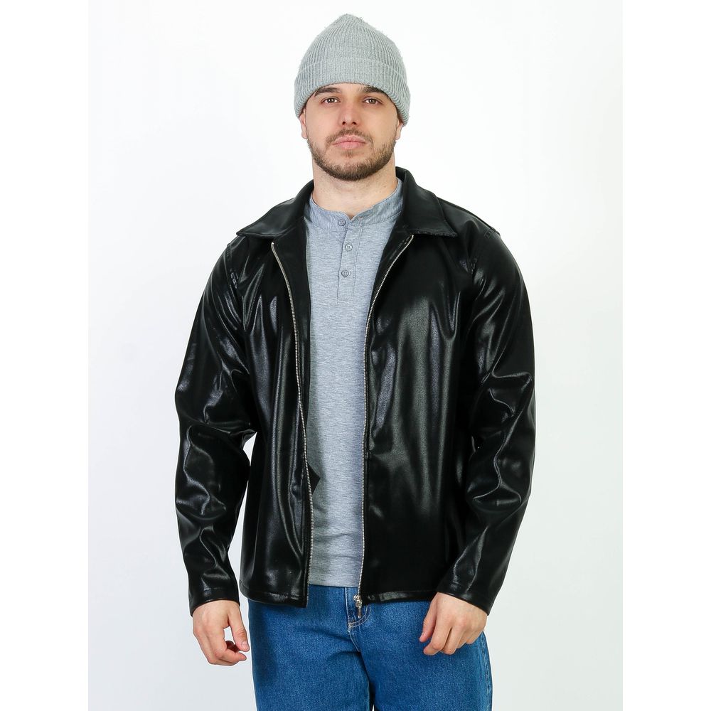Jaqueta Couro Sintético Brilho Glow Preta Ziper Premium Preto