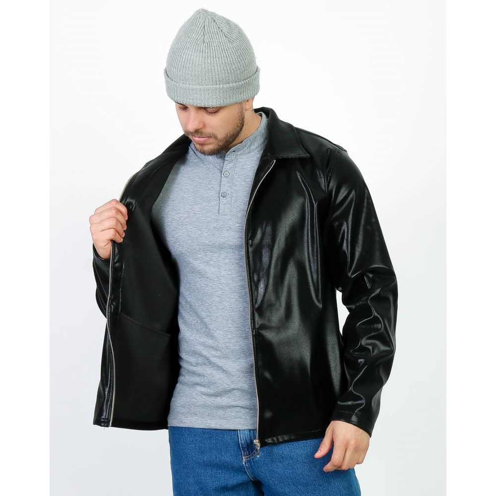 Jaqueta Couro Sintético Brilho Glow Preta Ziper Premium Preto