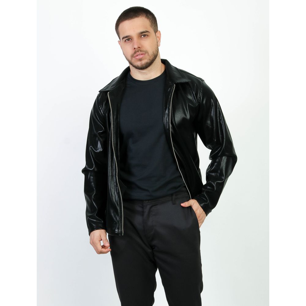 Jaqueta Couro Sintético Brilho Glow Preta Ziper Premium Preto