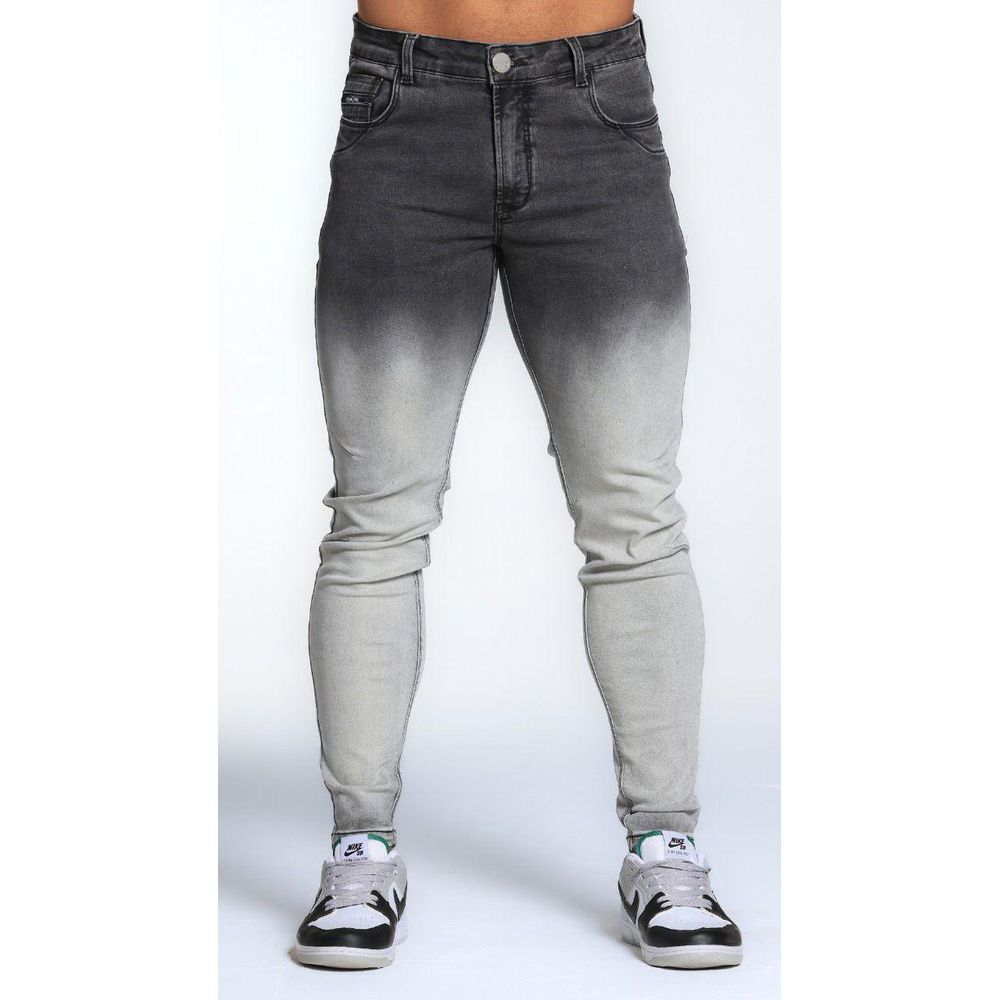 Calça Jeans Cinza Marmorizada Degrade Skinny Recortes Premium