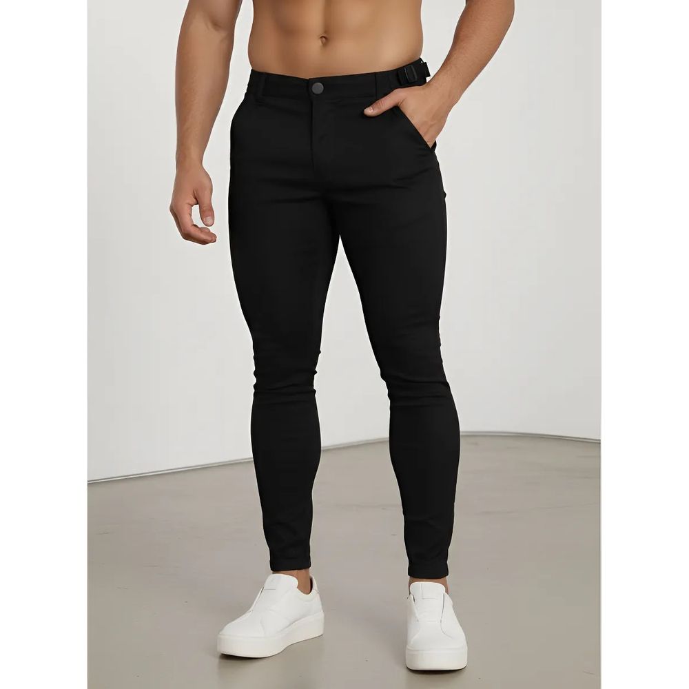 Calça Alfaiataria Masculina Skinny Com Ajuste Regulagem Cós Preto