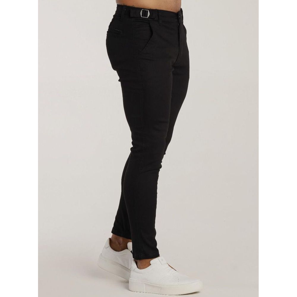 Calça Alfaiataria Masculina Skinny Com Ajuste Regulagem Cós Preto