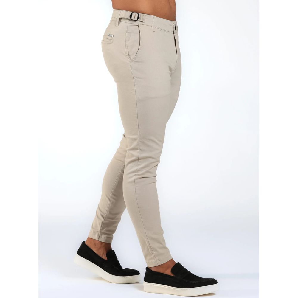 Calça Alfaiataria Masculina Skinny Com Ajuste Regulagem Cós Bege