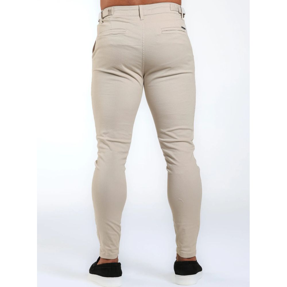 Calça Alfaiataria Masculina Skinny Com Ajuste Regulagem Cós Bege