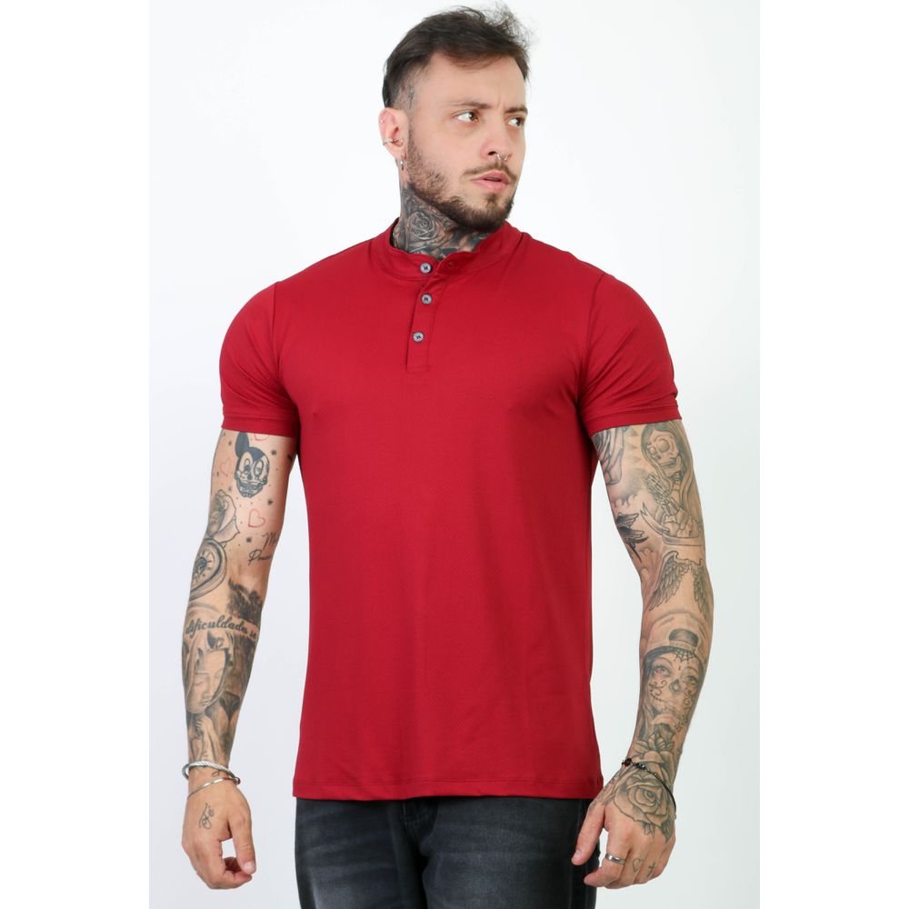 Camiseta Henley Gola Padre Vermelha Suedine Slim Fit Premium Vermelho
