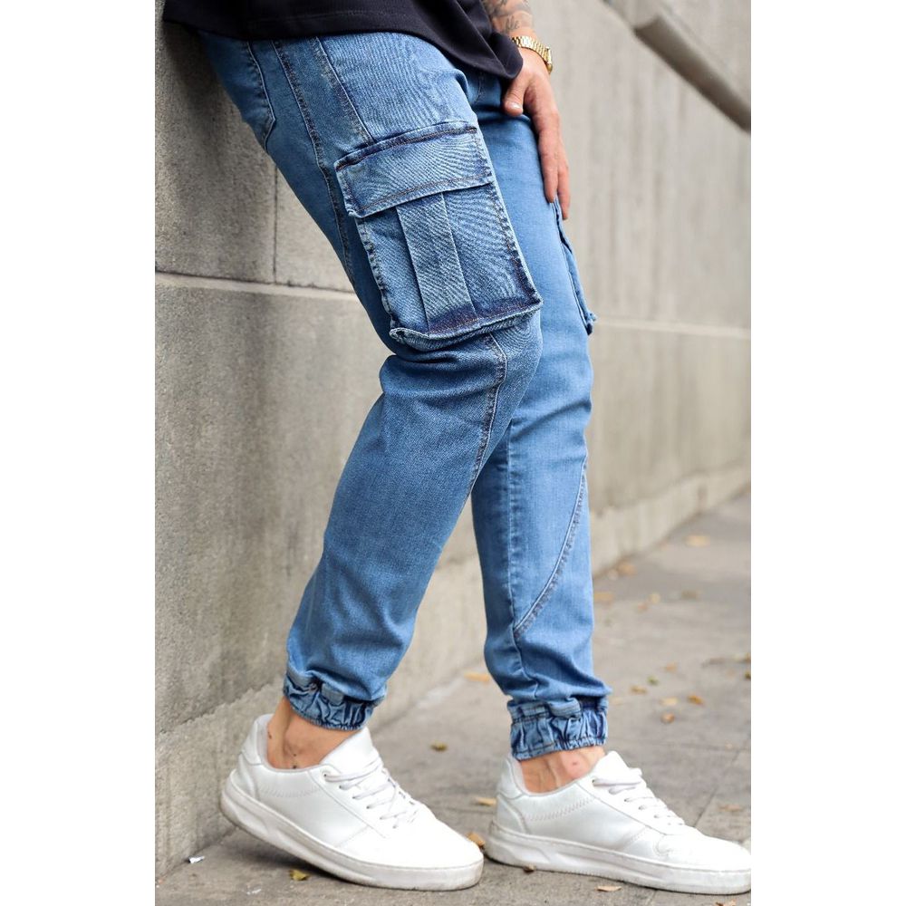 Calça Jeans Jogger Bolso Cargo Skinny Masculina Codi Jeans Azul