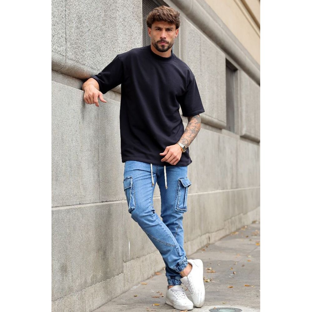 Calça Jeans Jogger Bolso Cargo Skinny Masculina Codi Jeans Azul