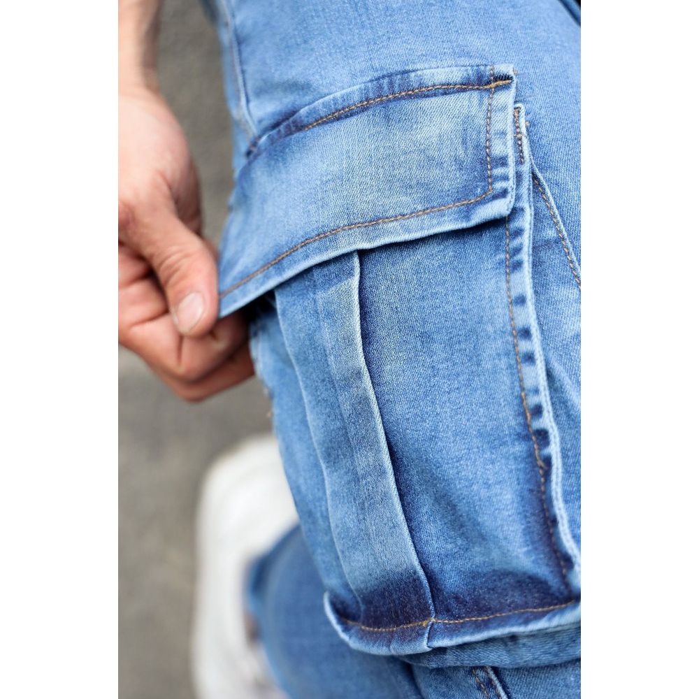 Calça Jeans Jogger Bolso Cargo Skinny Masculina Codi Jeans Azul