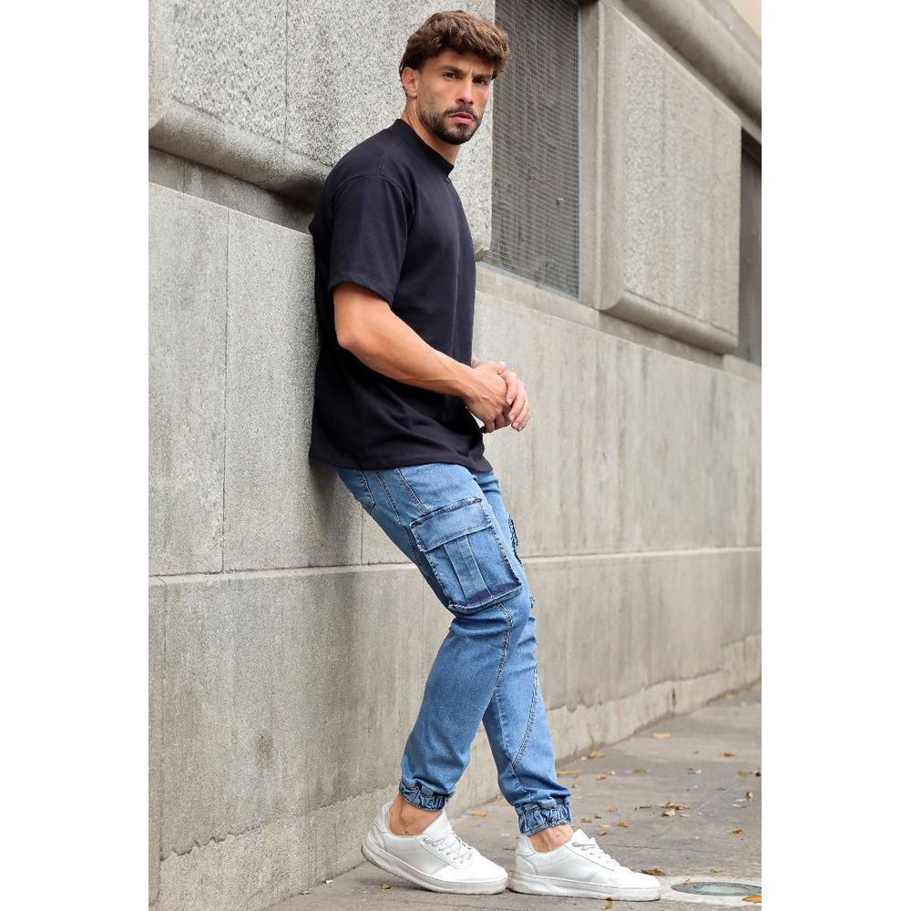 Calça Jeans Jogger Bolso Cargo Skinny Masculina Codi Jeans Azul