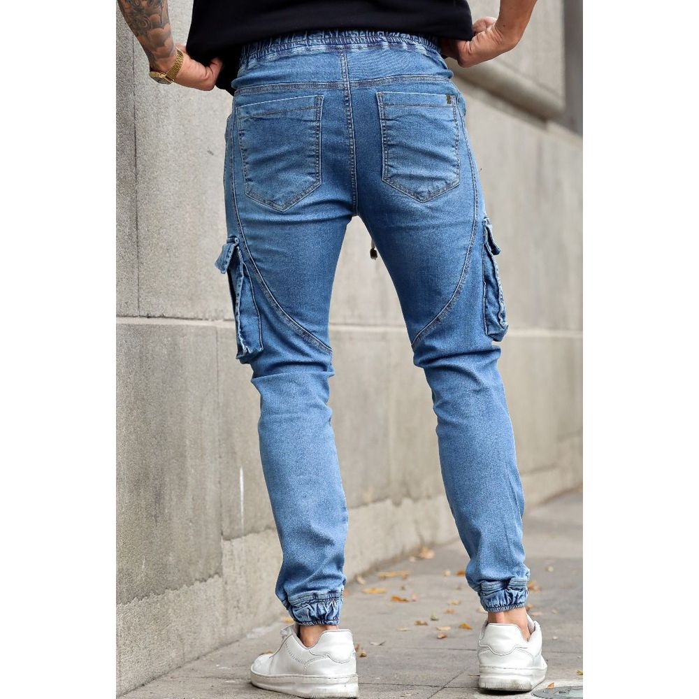 Calça Jeans Jogger Bolso Cargo Skinny Masculina Codi Jeans Azul