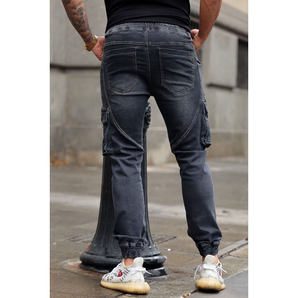 Calça Jeans Jogger Cargo Skinny Punho Elástico Codi Jeans Cinza