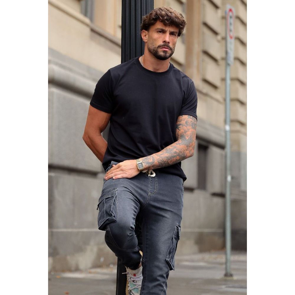 Calça Jeans Jogger Cargo Skinny Punho Elástico Codi Jeans Cinza