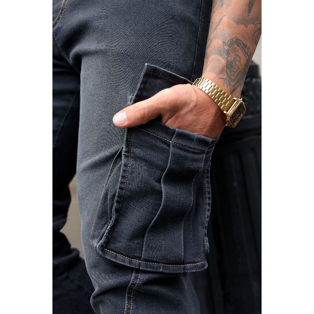 Calça Jeans Jogger Cargo Skinny Punho Elástico Codi Jeans Cinza